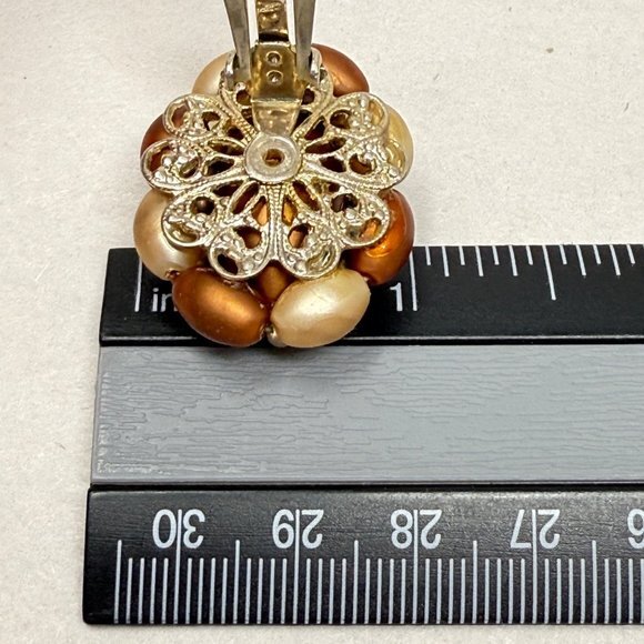 Vintage Beaded Earrings Brown‎ Clip-on Classic Old Money  Retro - Picture 6 of 9